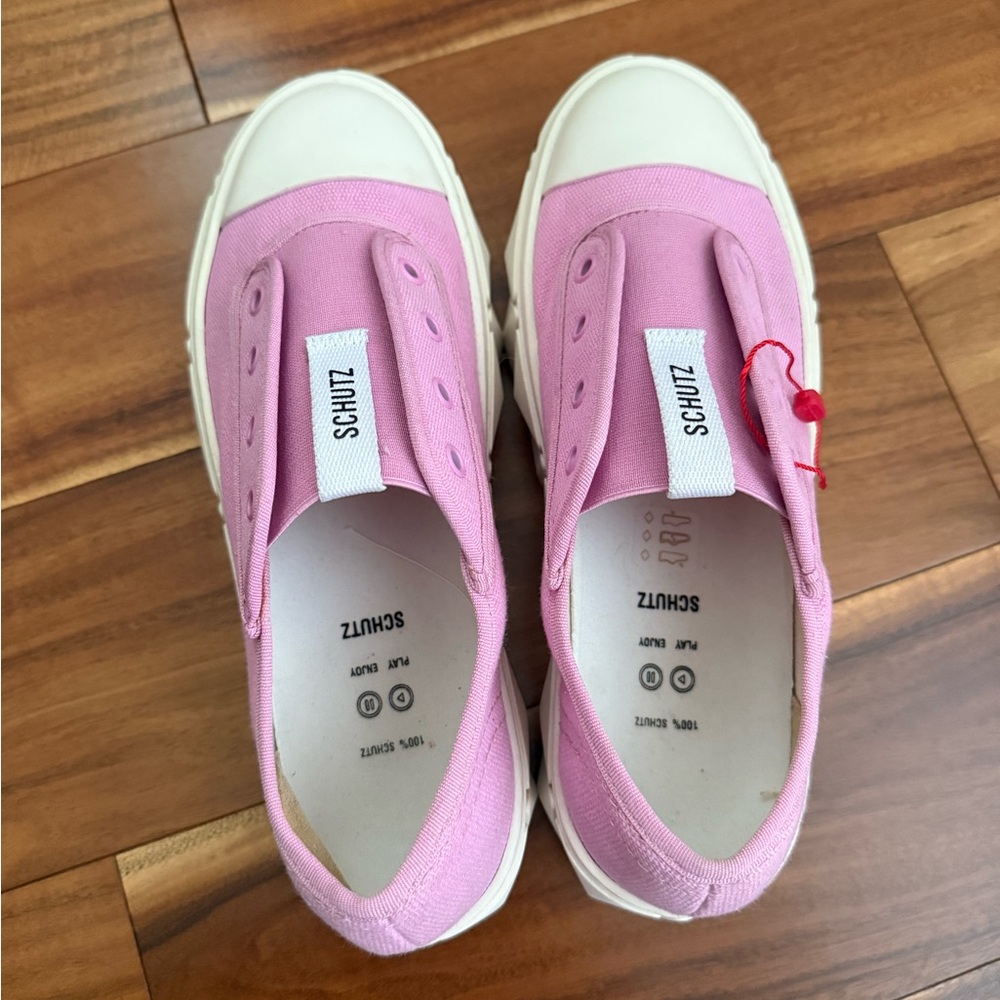 Schutz Pink Slip On Canvas Sneakers Size USA 7/8 - Picture 3 of 7